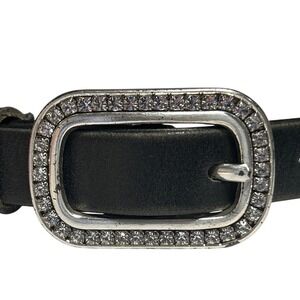 GAP Rhinestone Buckle Black Leather Skinny Belt Size 30 (27"-31")